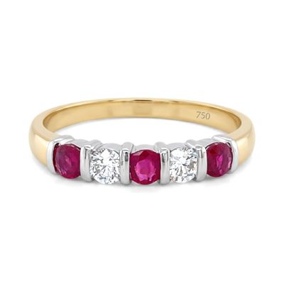 18ct Bar Set Ruby & Diamond Ring