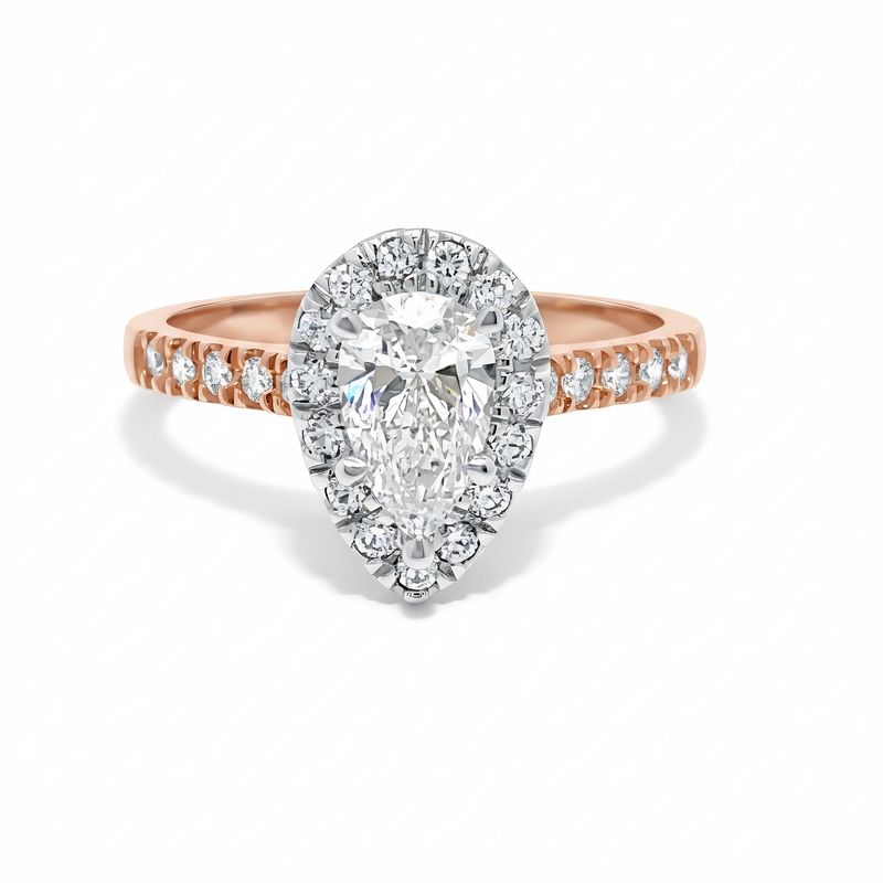 18ct Rose Gold Pear Cut Diamond Halo