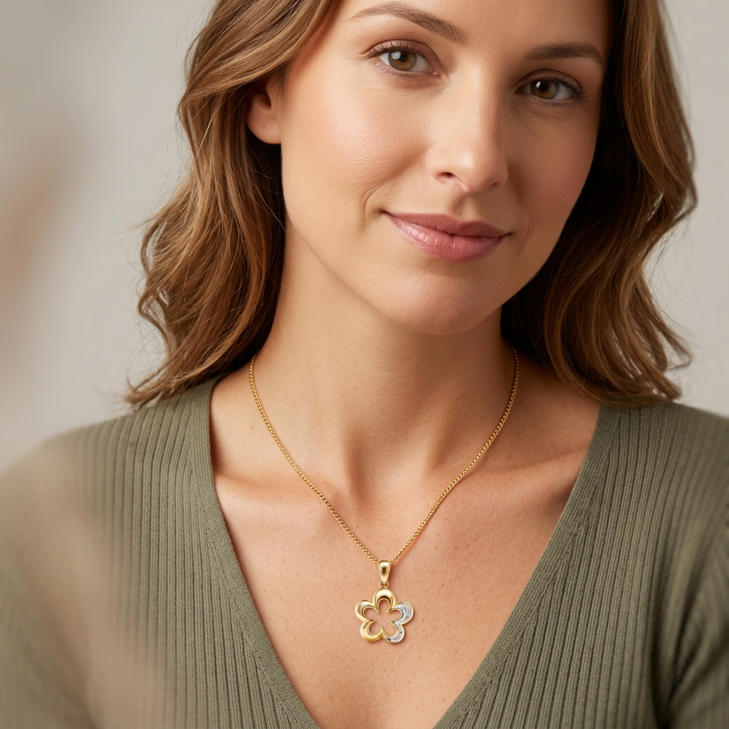 9ct Gold Open Diamond Flower Pendant