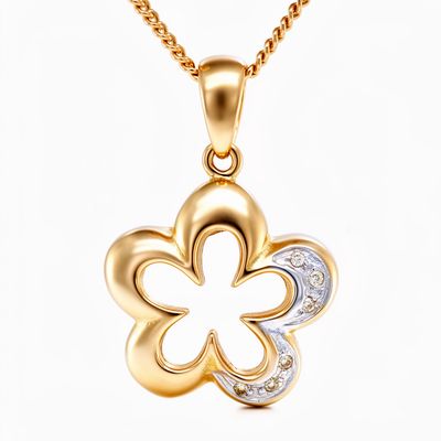 9ct Gold Open Diamond Flower Pendant