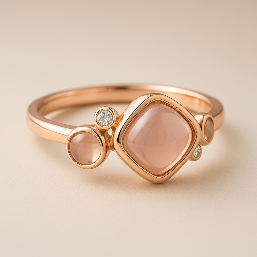 9ct Rose Gold Rose Quartz & Diamond Ring