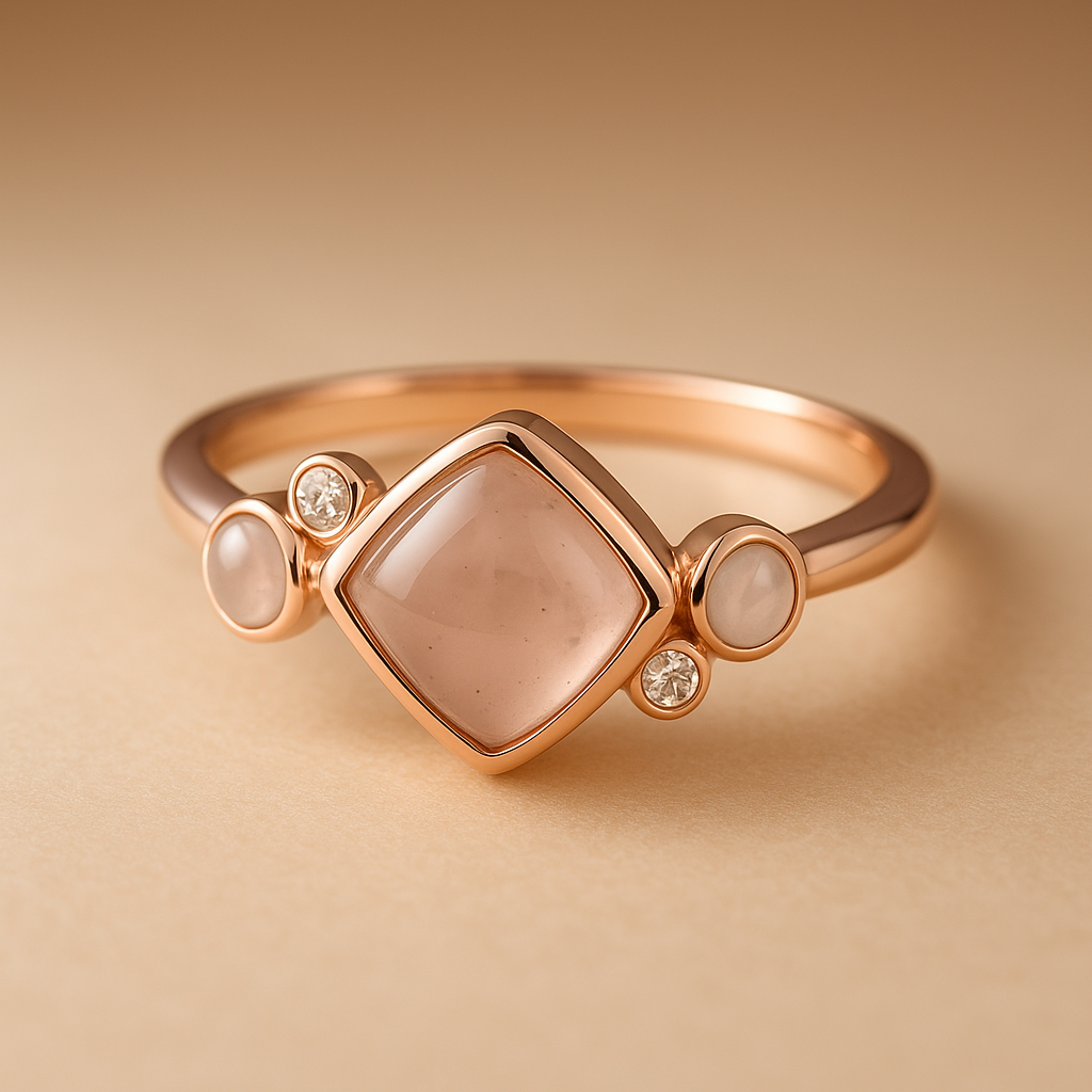 9ct Rose Gold Rose Quartz & Diamond Ring
