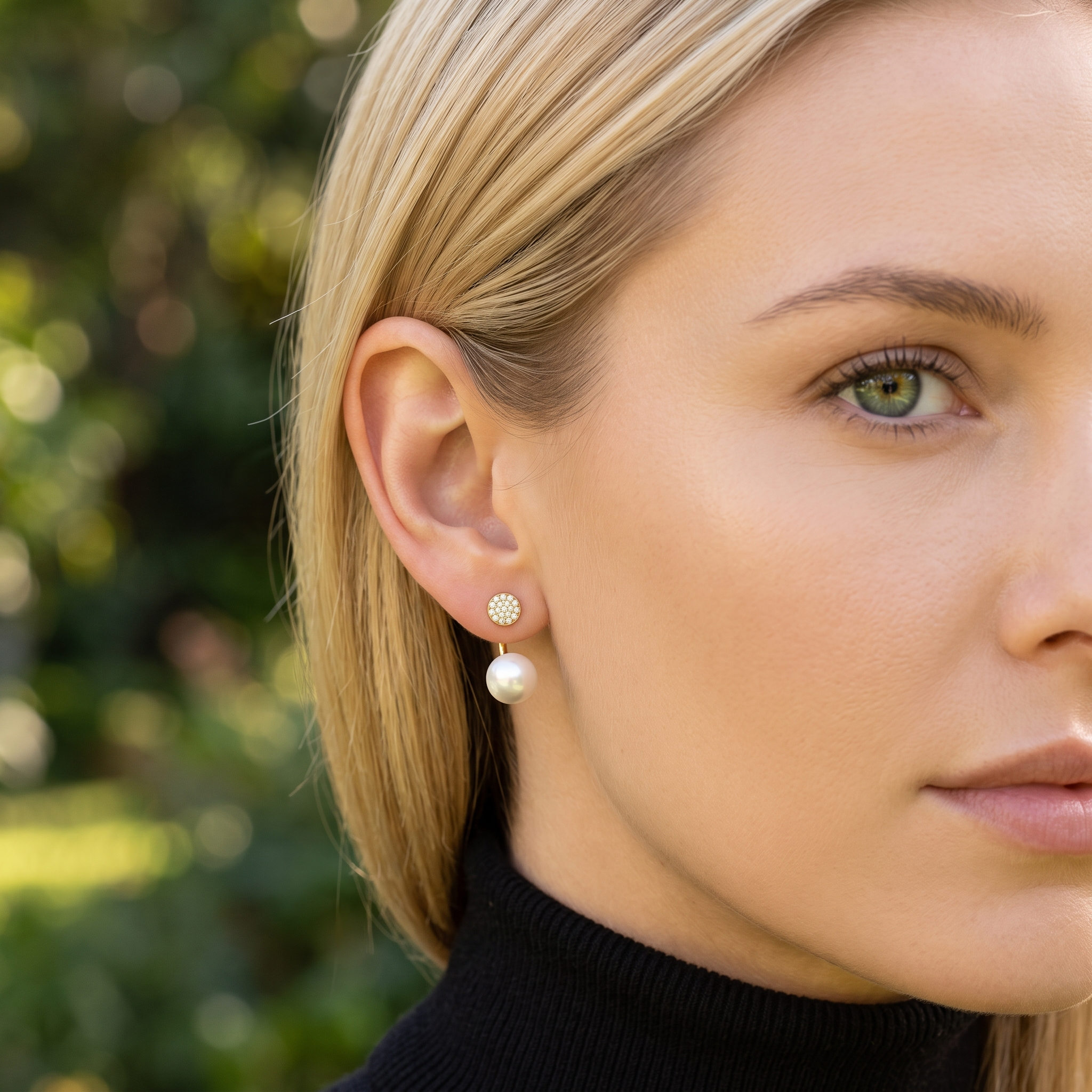 9ct Pave Diamond & Drop Pearl Earrings