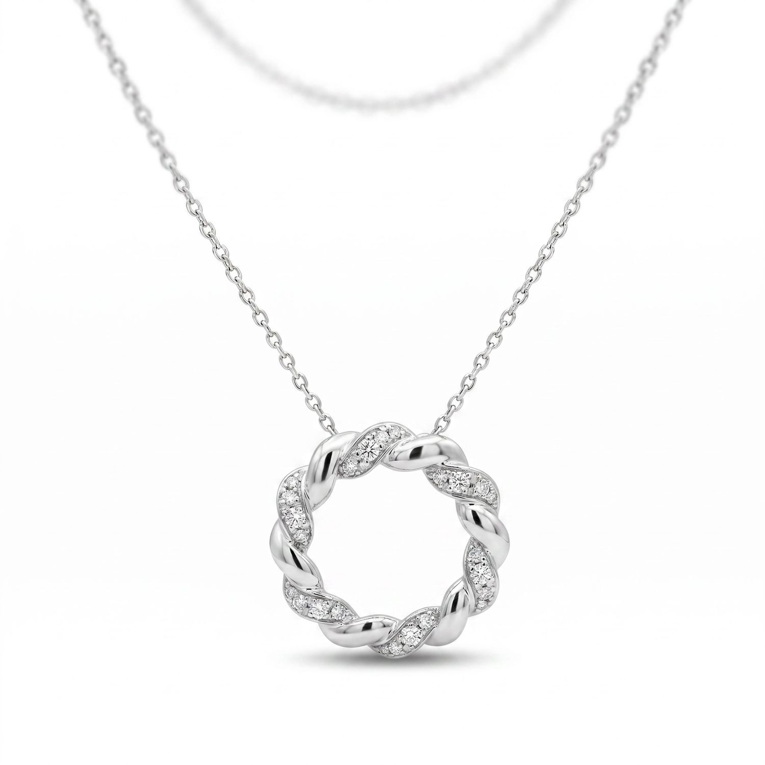 9W Interlocking Diamond Circle Pendant & Chain 9W Interlocking Diamond Circle Pendant & Chain