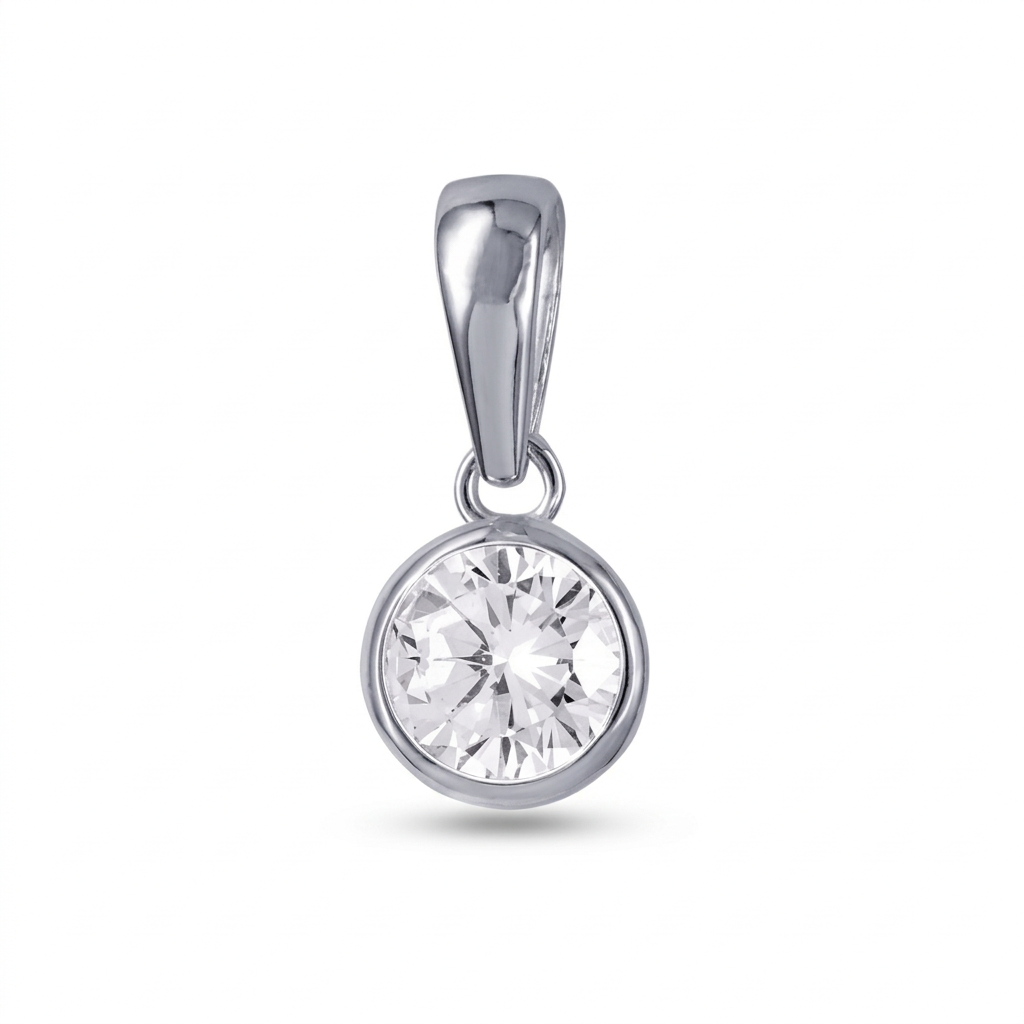Sterling Silver CZ Bezel Set Pendant & Chain
