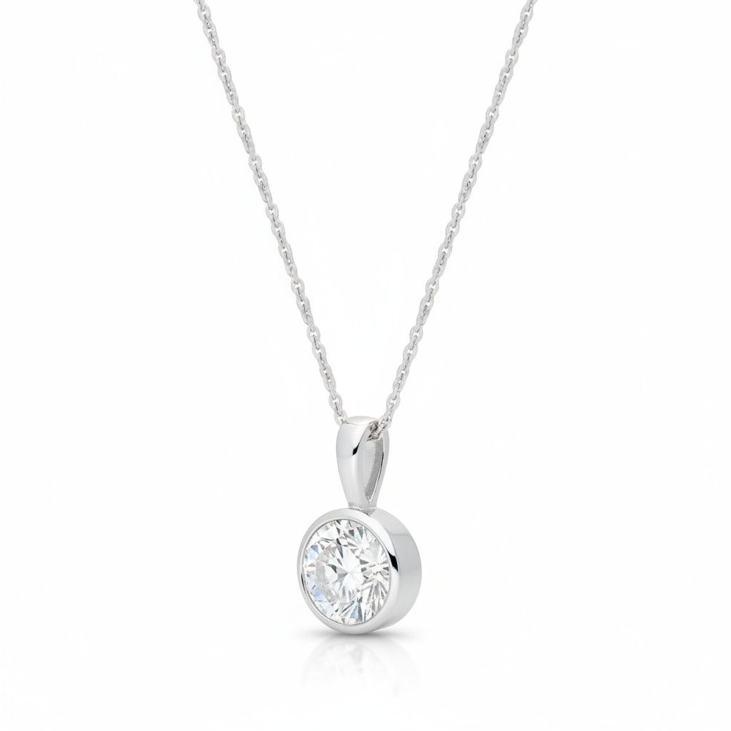 Sterling Silver CZ Bezel Pendant & Chain