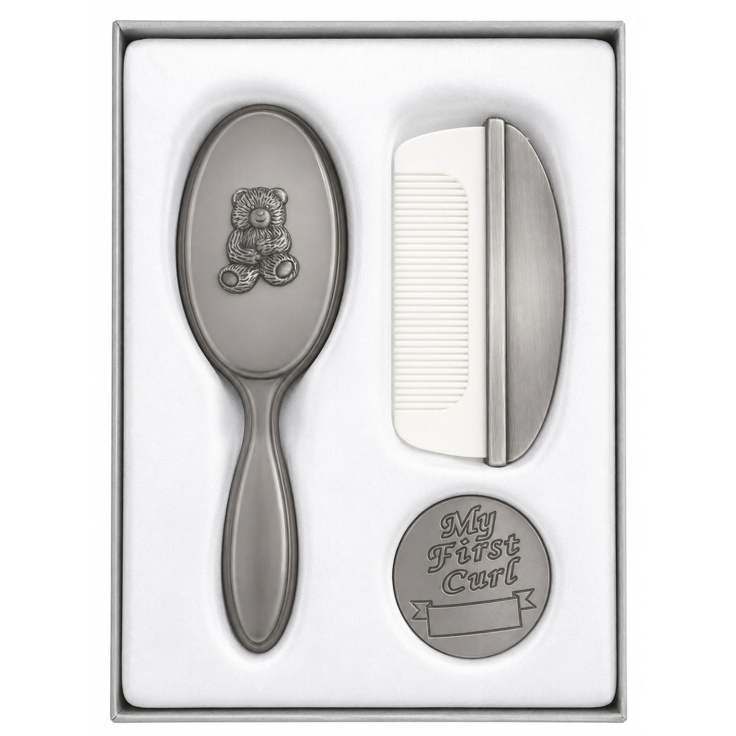 Brush, Comb & First Curl Set - Pewter Finish Brush, Comb & First Curl Set - Pewter Finish