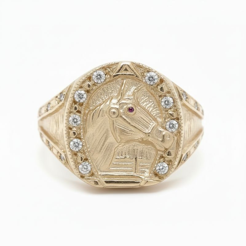 9Y Horseshoe & Head Ring Diamond & Ruby Set
