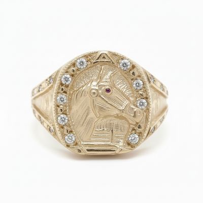 9Y Horseshoe & Head Ring Diamond & Ruby Set