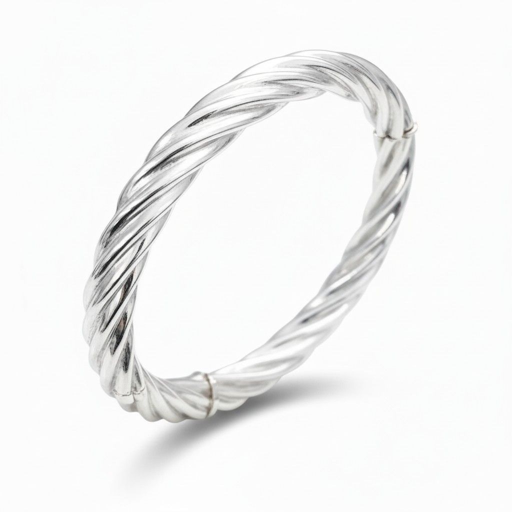 Sterling Silver Hinged 9mm Twist Bangle Sterling Silver Hinged 9mm Twist Bangle