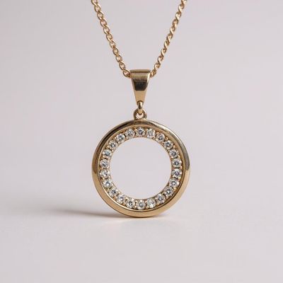 9ct Gold CZ Polished Circle Pendant