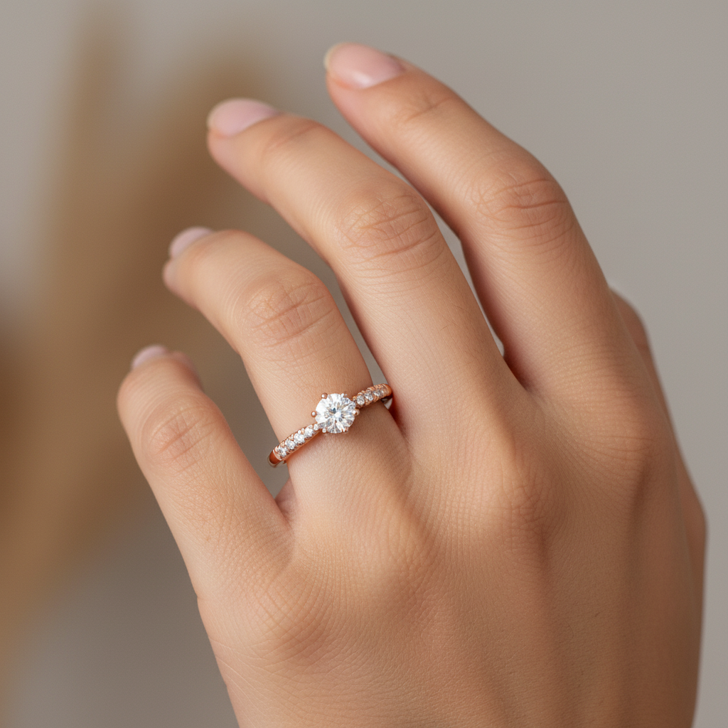 18ct Rose Gold Round Diamond Engagement Ring. (0.71ct )