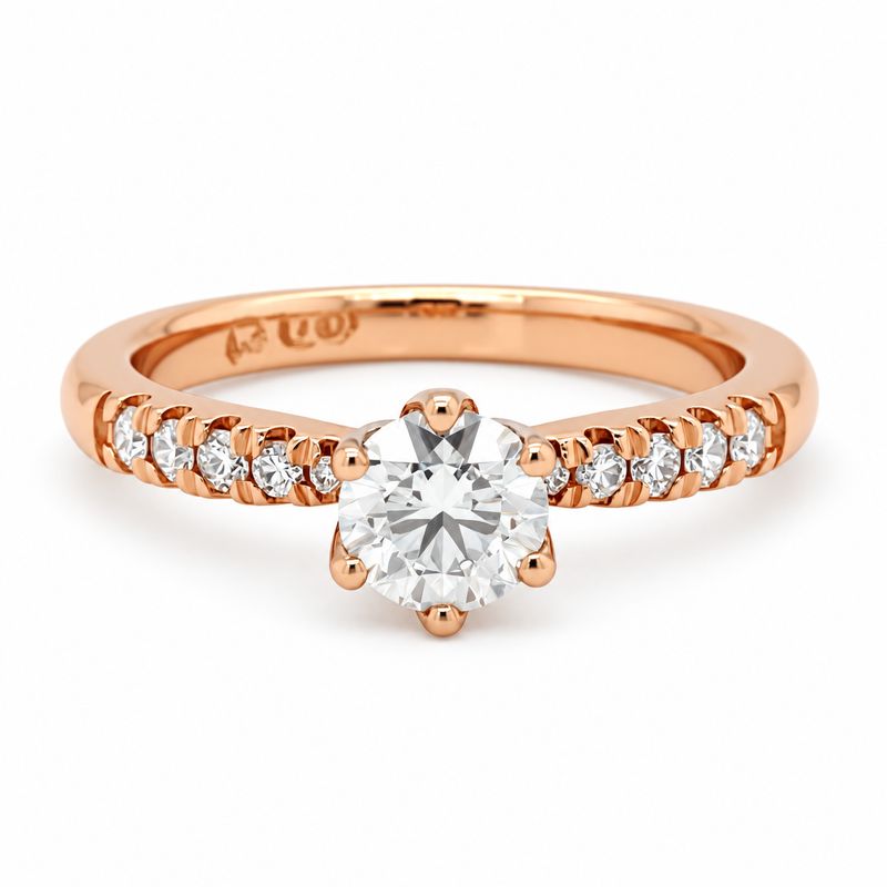 18ct Rose Gold Round Diamond Engagement Ring. (0.71ct )