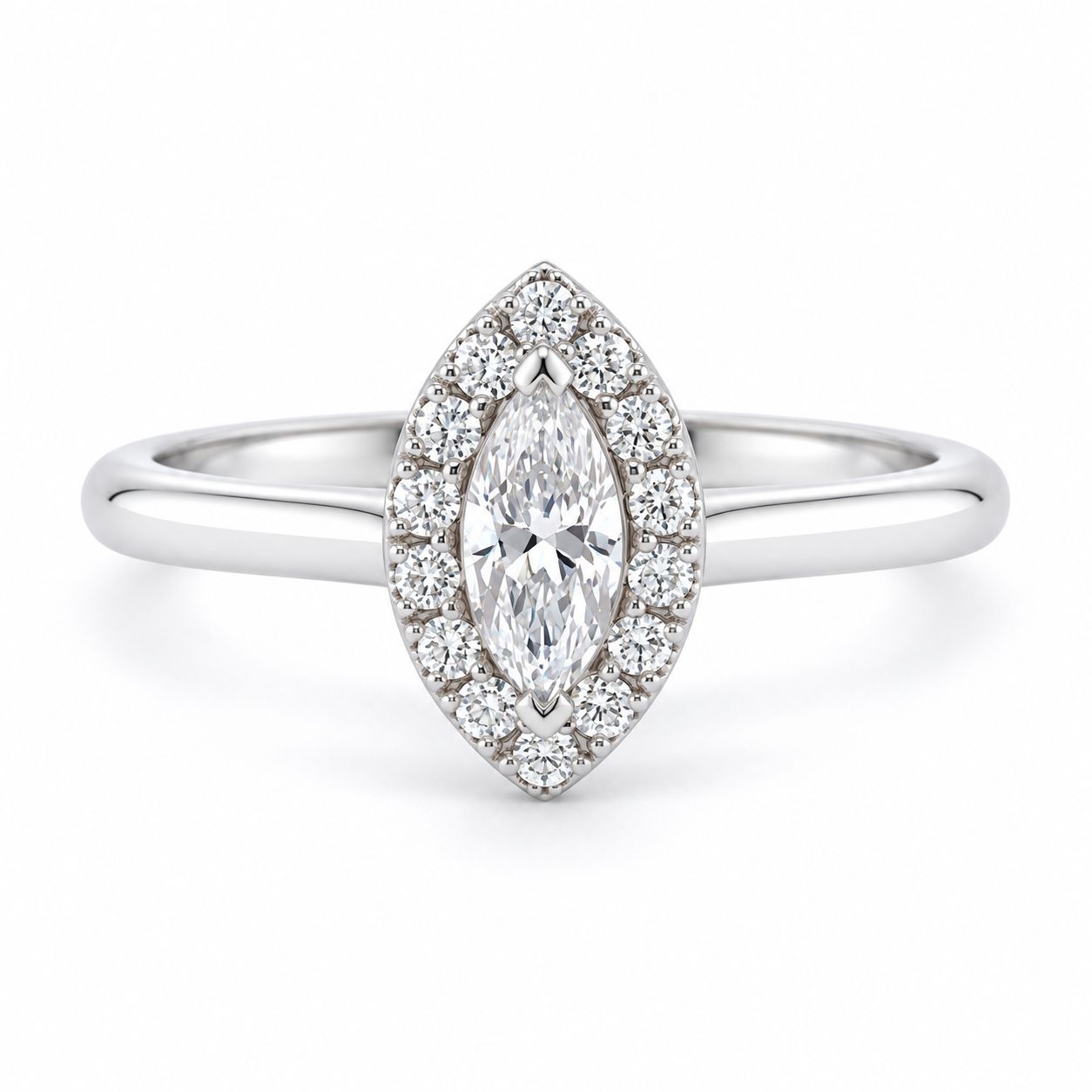 9ct White Gold Marquise Cut Diamond Halo Ring