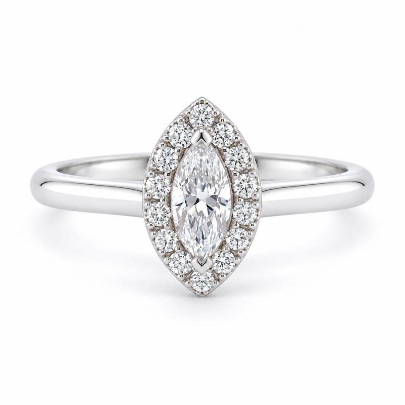 9ct White Gold Marquise Cut Diamond Halo Ring