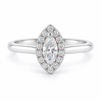 9ct White Gold Marquise Cut Diamond Halo Ring
