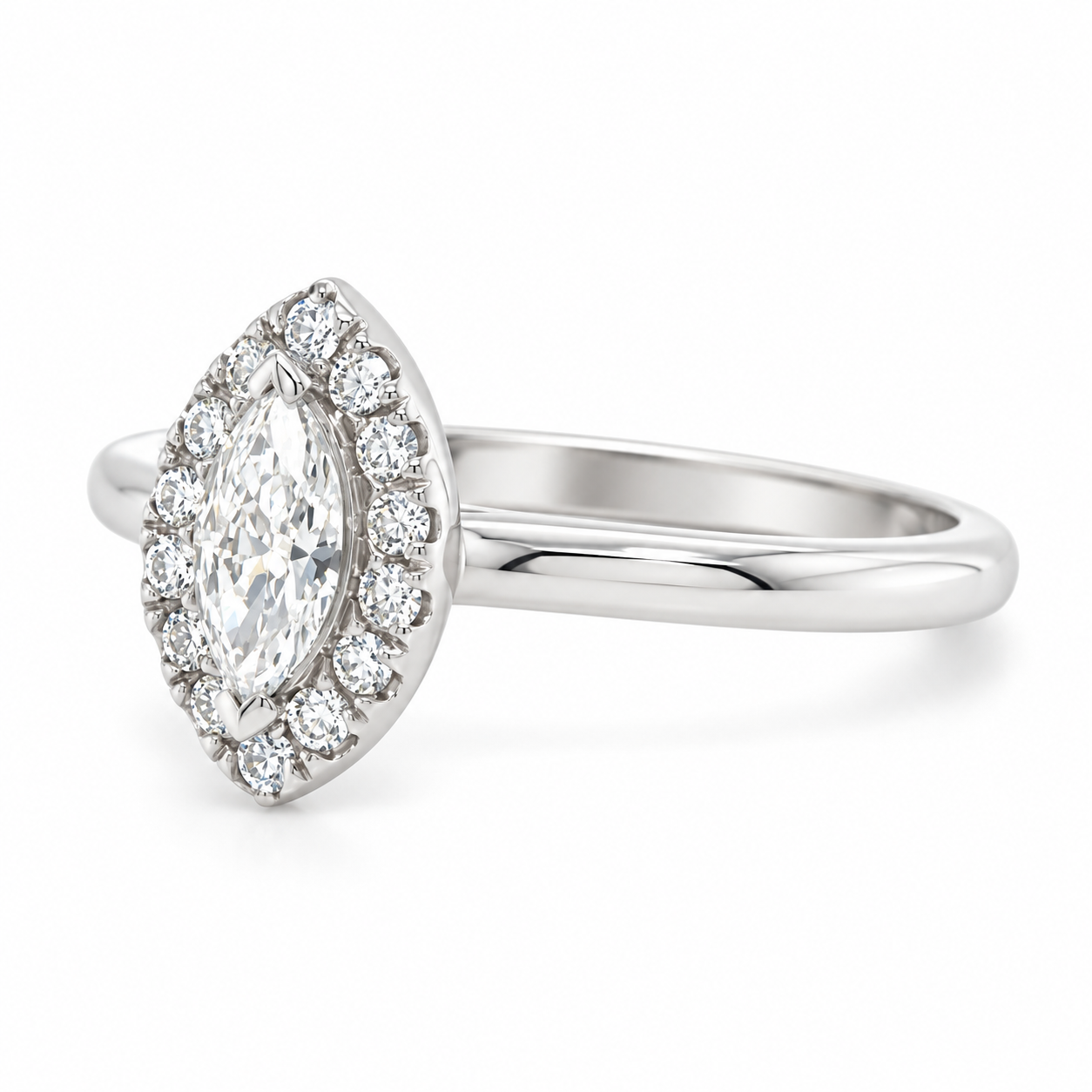 9ct White Gold Marquise Cut Diamond Halo Ring