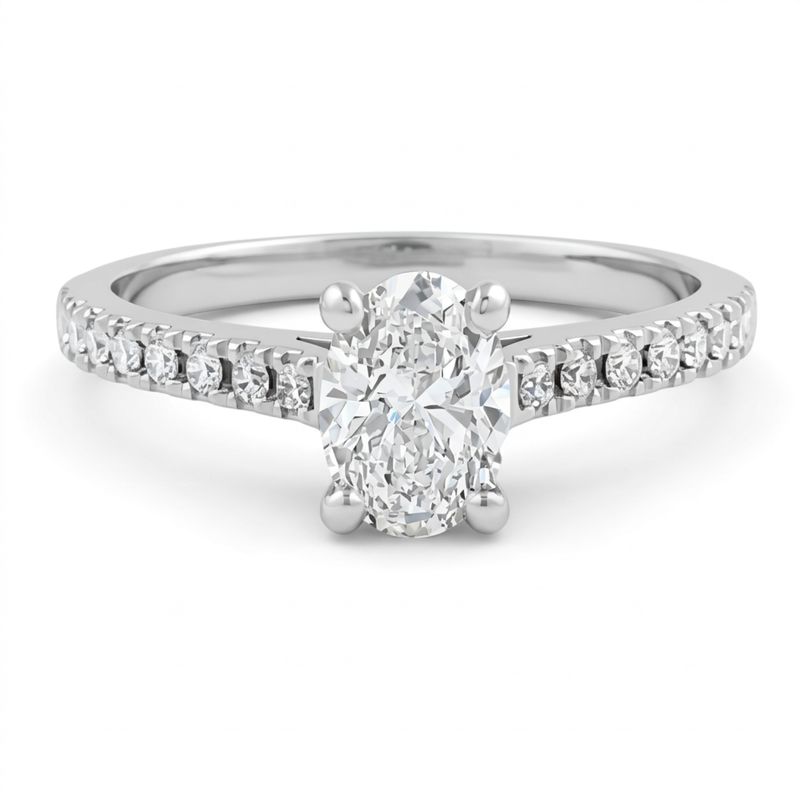 18ct White Gold Mined Oval Cut Diamond Engagement Ring