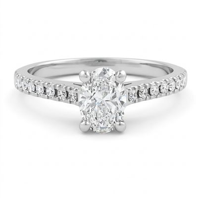 18ct White Gold Mined Oval Cut Diamond Engagement Ring
