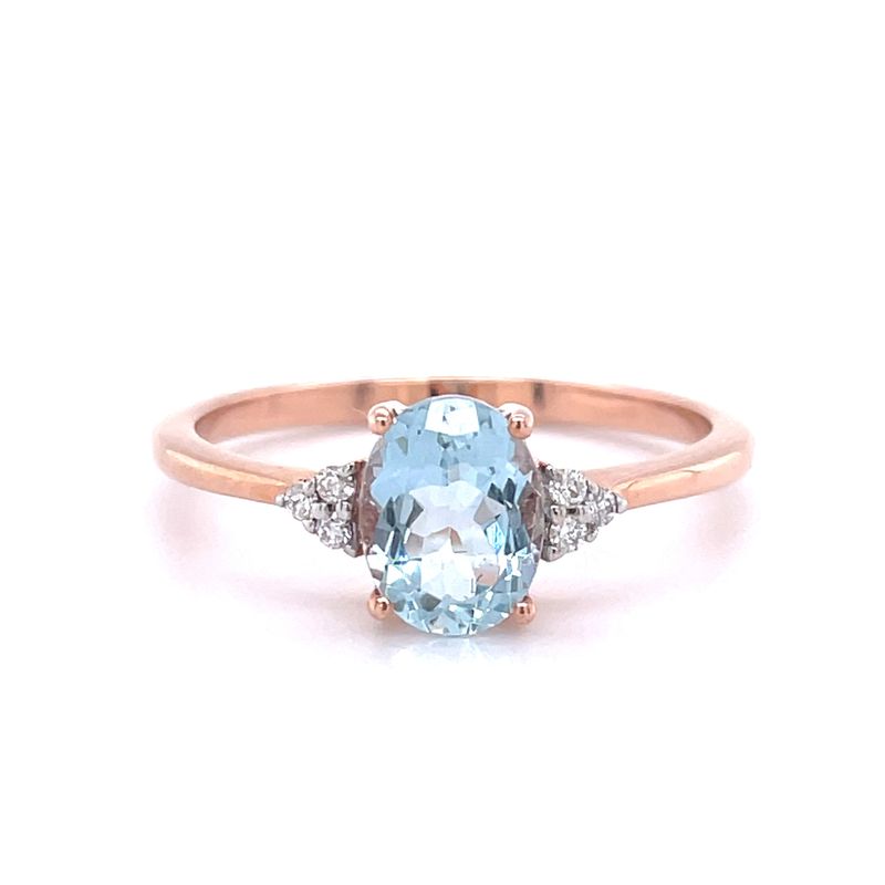 9ct Rose Gold Aquamarine & Diamond Ring
