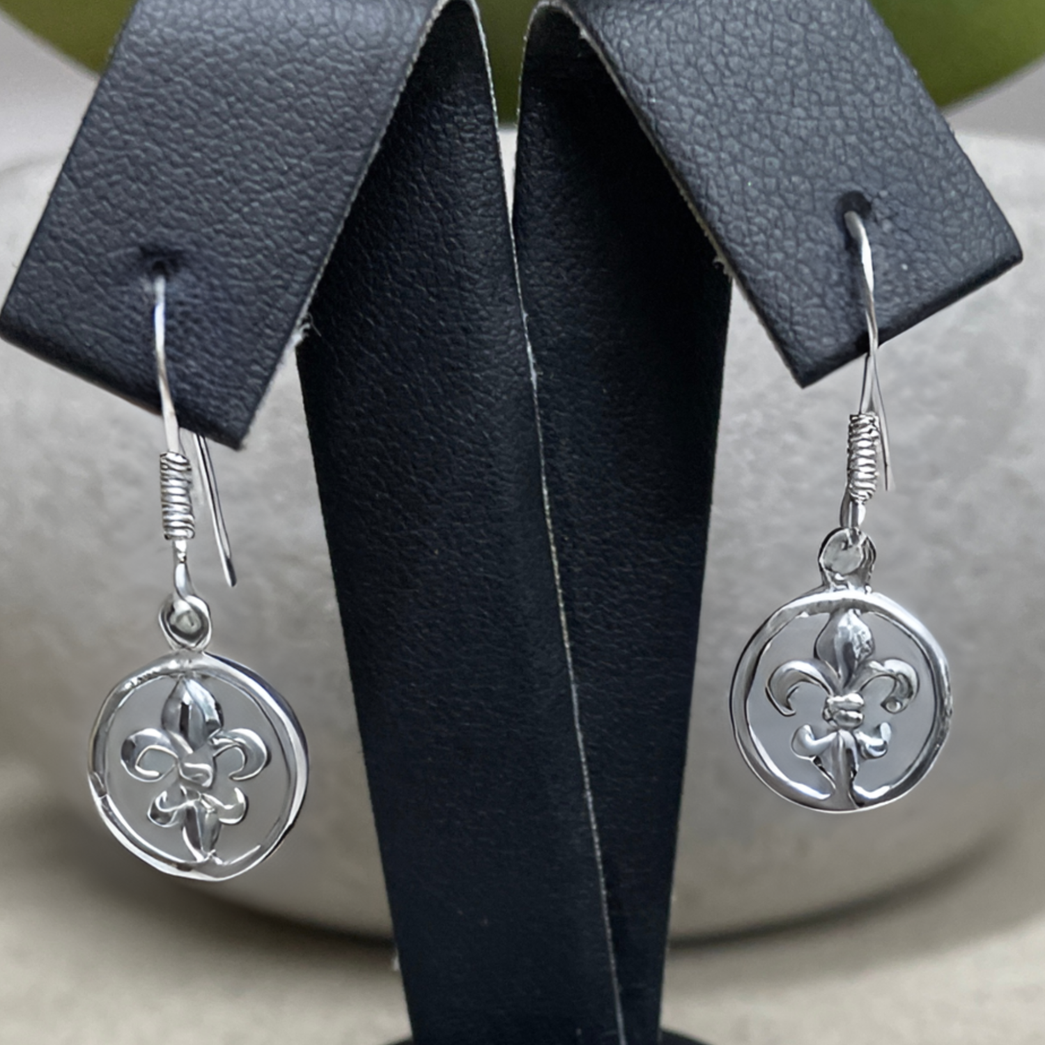 Sterling Silver Fleur De Lys Circle Earrings