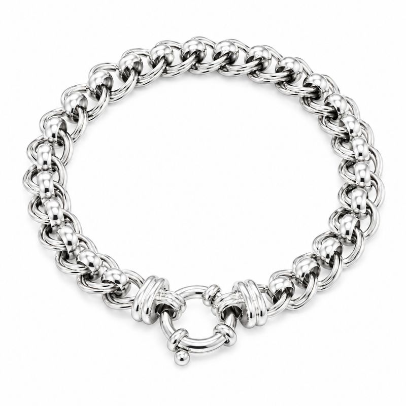 Sterling Silver Double Curb & Roller Bracelet
