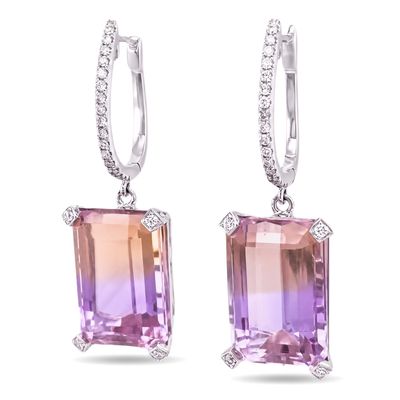 18ct Ametrine & Diamond Huggie Earrings 18ct Ametrine & Diamond Huggie Earrings