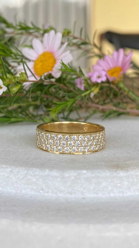 18ct Yellow Gold Wide Pave Set Diamond Ring