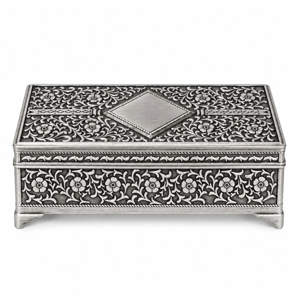 Ornate Jewellery Box Pewter Finish 7'