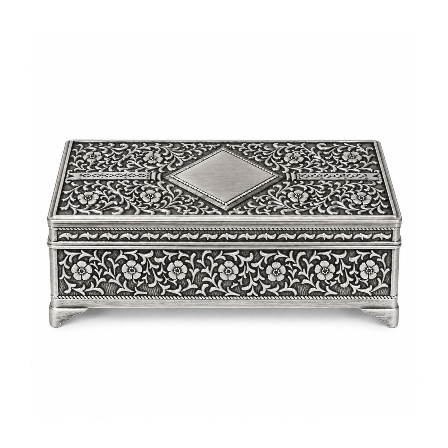 Ornate Jewellery Box Pewter Finish 7'