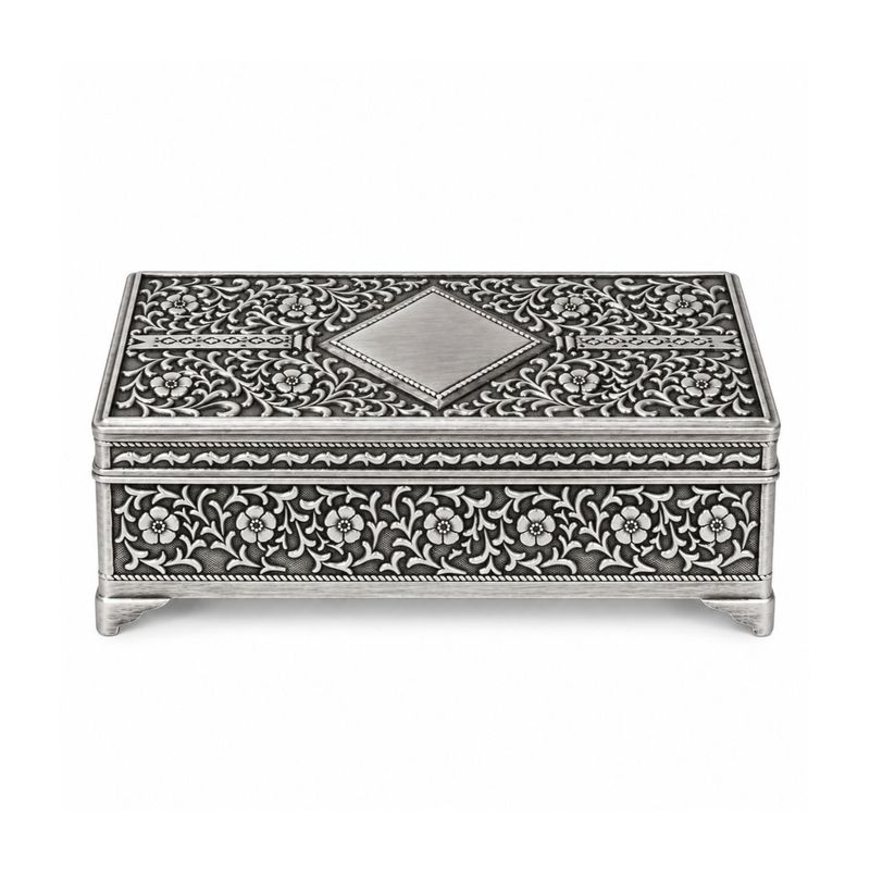 Ornate Jewellery Box Pewter Finish 7'