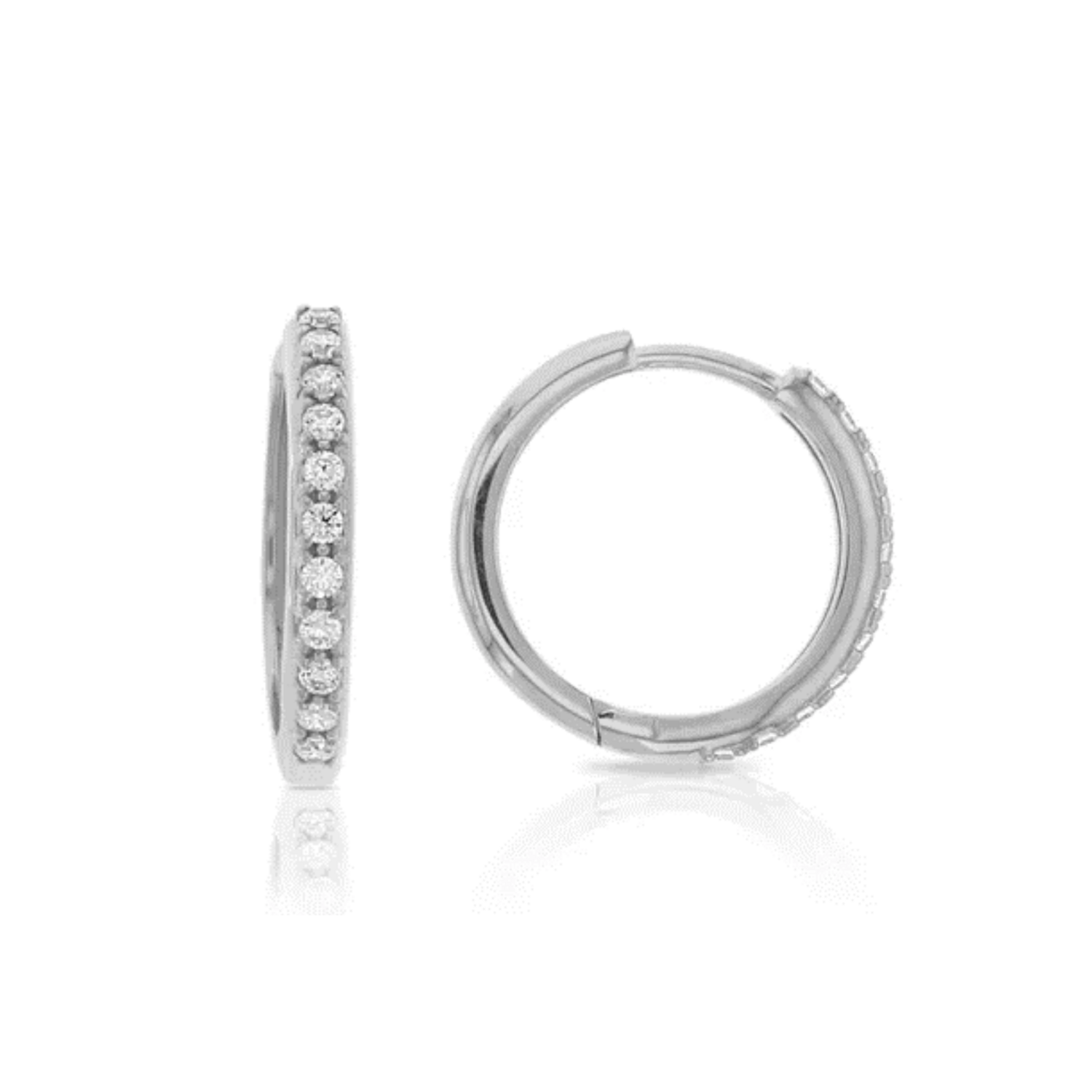 9ct White Gold CZ Set Round Huggie Earrings
