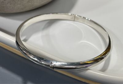 Sterling Silver Half Round Hinged Plain Bangle  (5mm)