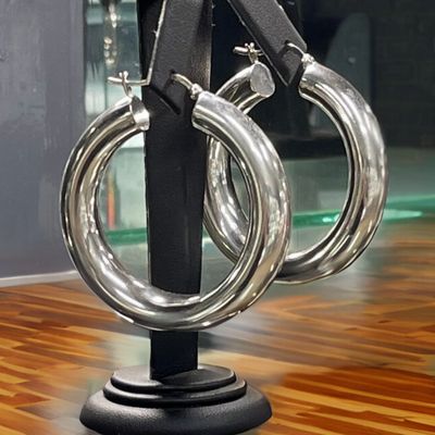 Sterling Silver LUX Large Round Tube Hoop Earrings Sterling Silver LUX Large Round Tube Hoop Earrings