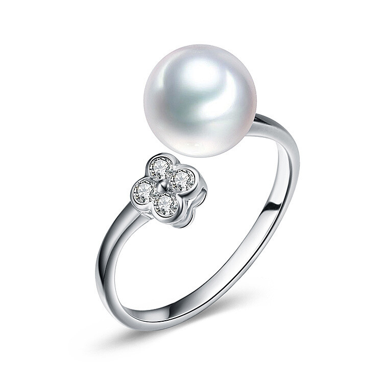 Sterling Silver Open Pearl & CZ Ring