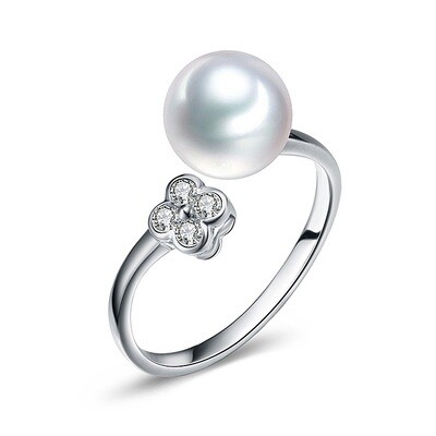 Sterling Silver Open Pearl & CZ Ring