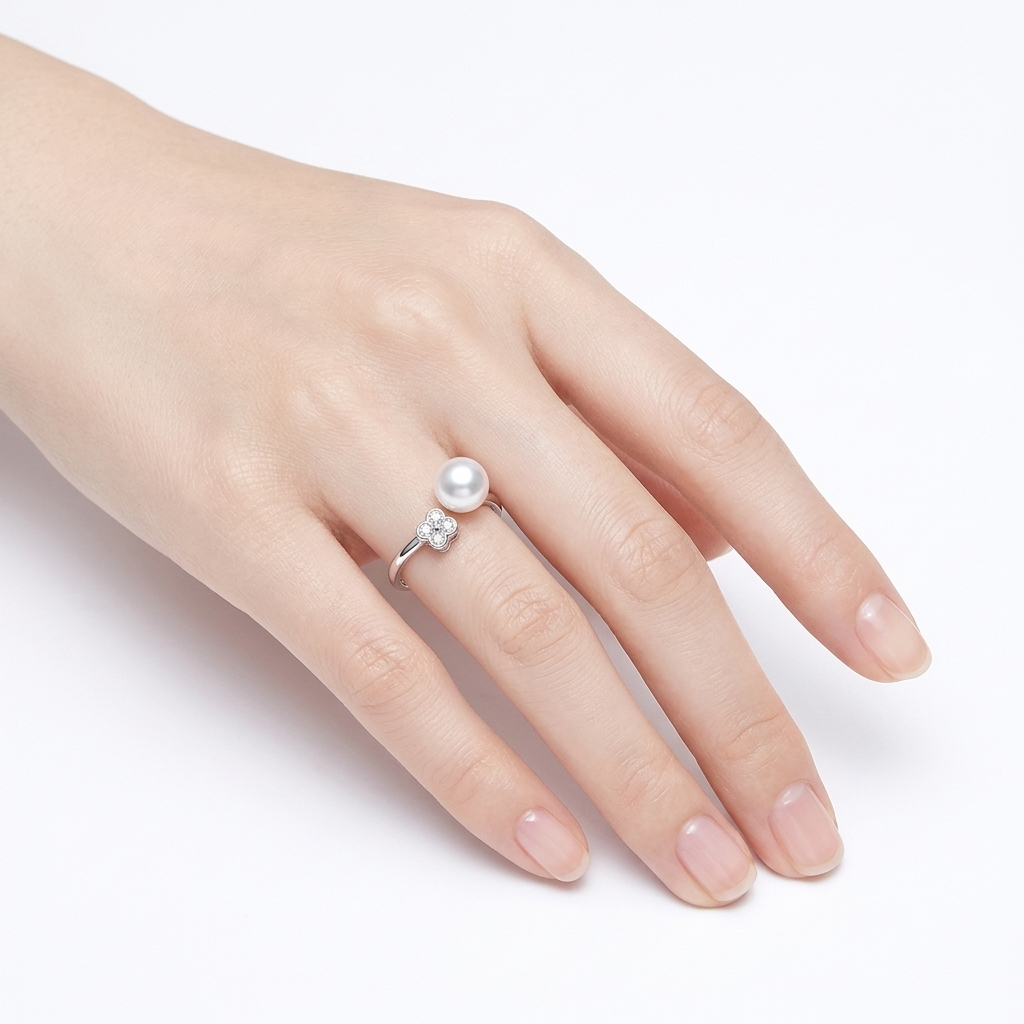 Sterling Silver Open Pearl & CZ Ring