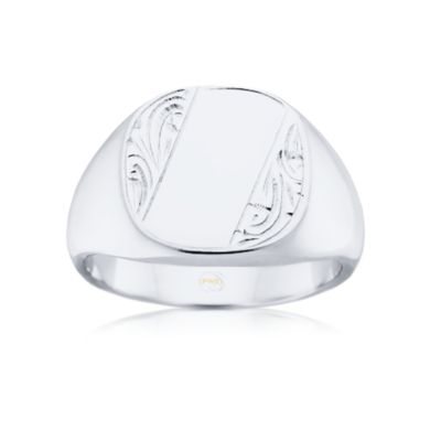 Silver Silver Gents Patterned Signet Ring Silver Silver Gents Patterned Signet Ring