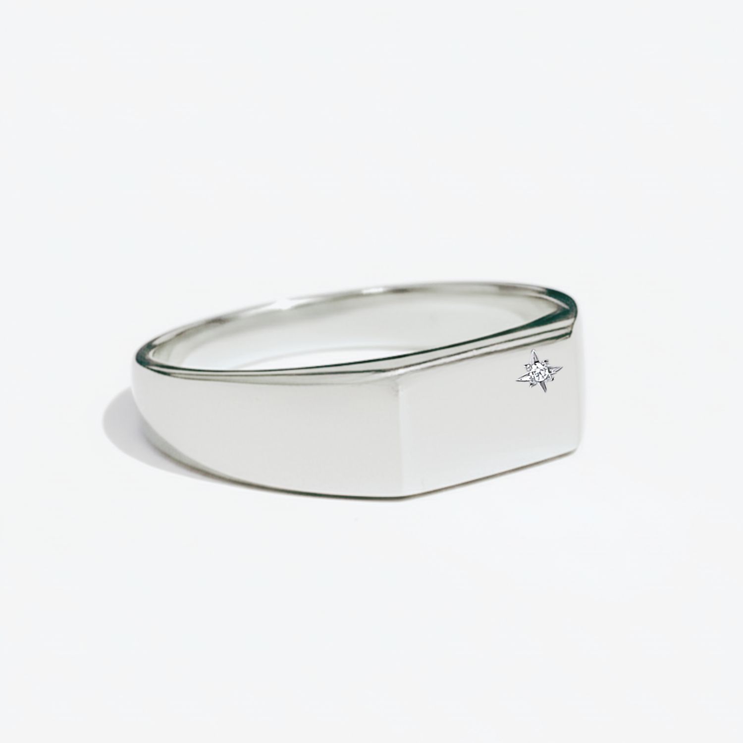 Sterling Silver Flat Top CZ Signet Ring