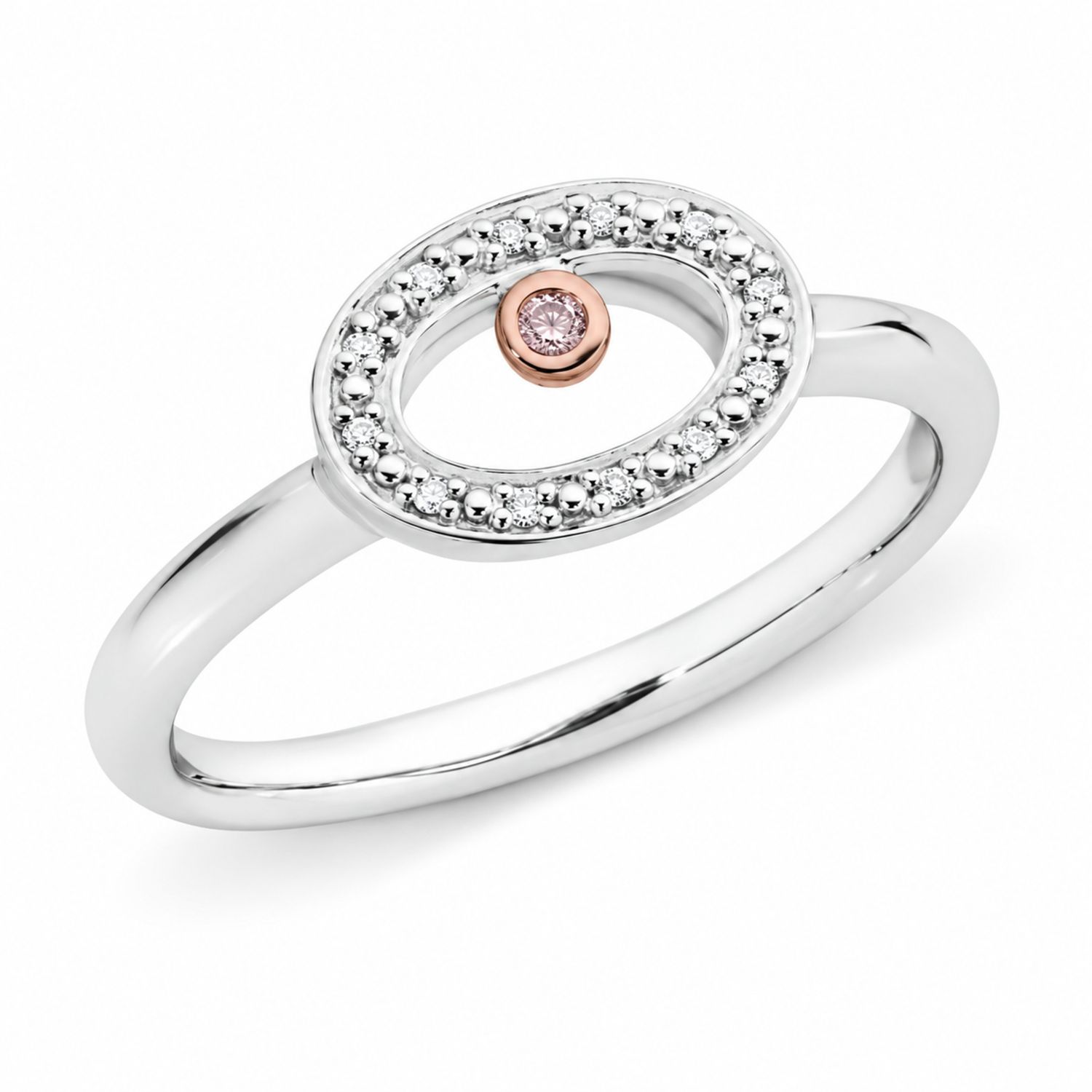 9ct White Gold Pink Diamond Open Oval Ring 9ct White Gold Pink Diamond Open Oval Ring