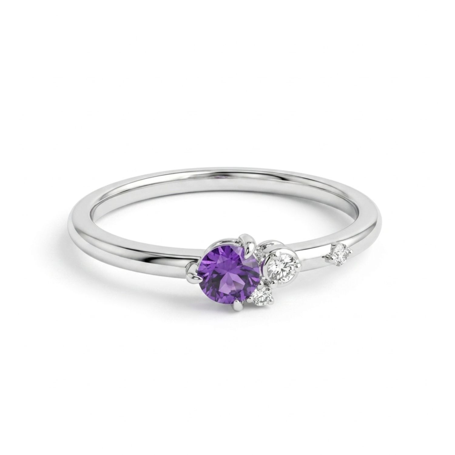 9W Gold Amethyst & Diamond Ring