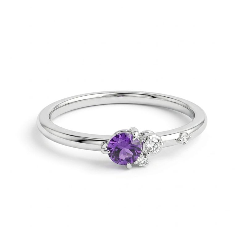 9W Gold Amethyst & Diamond Ring