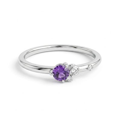 9W Gold Amethyst & Diamond Ring 3 = 0.04ct