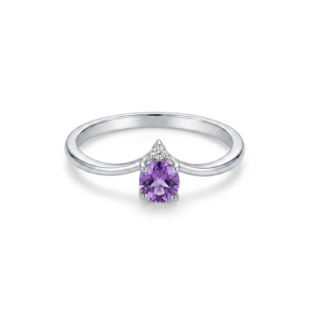 9W "V" shape Amethyst & Diamond Dress Ring