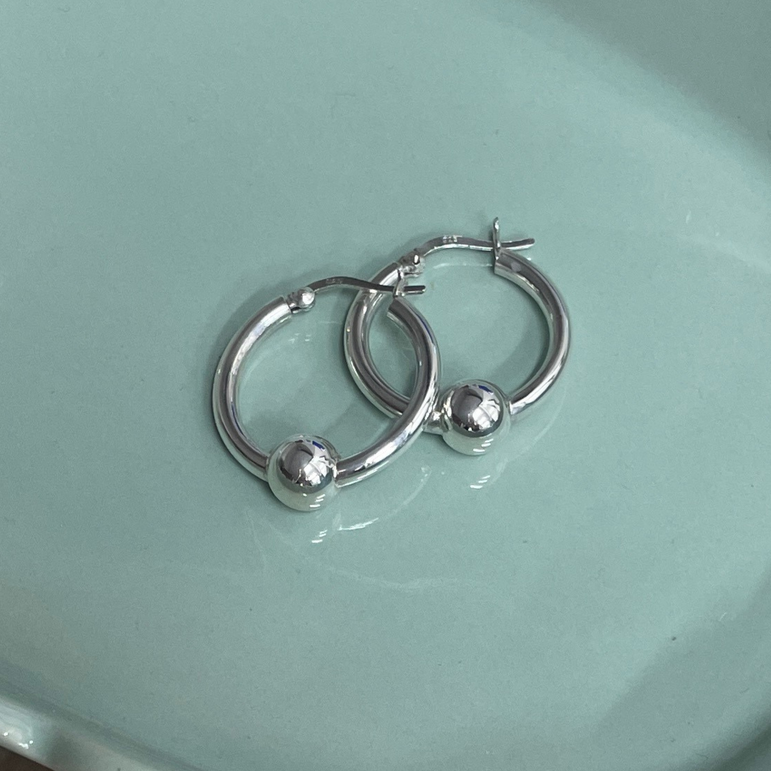 Sterling Silver Ball Hoop Earrings-3/25mm Sterling Silver Ball Hoop Earrings-3/25mm