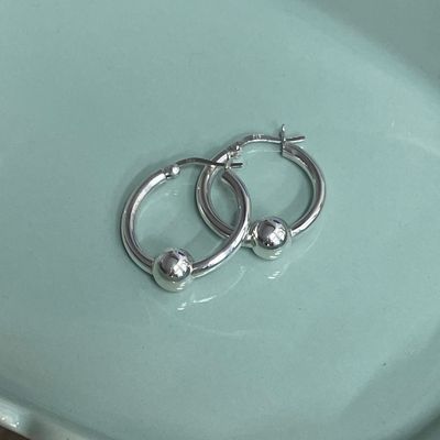 Sterling Silver Ball Hoop Earrings-3/25mm Sterling Silver Ball Hoop Earrings-3/25mm