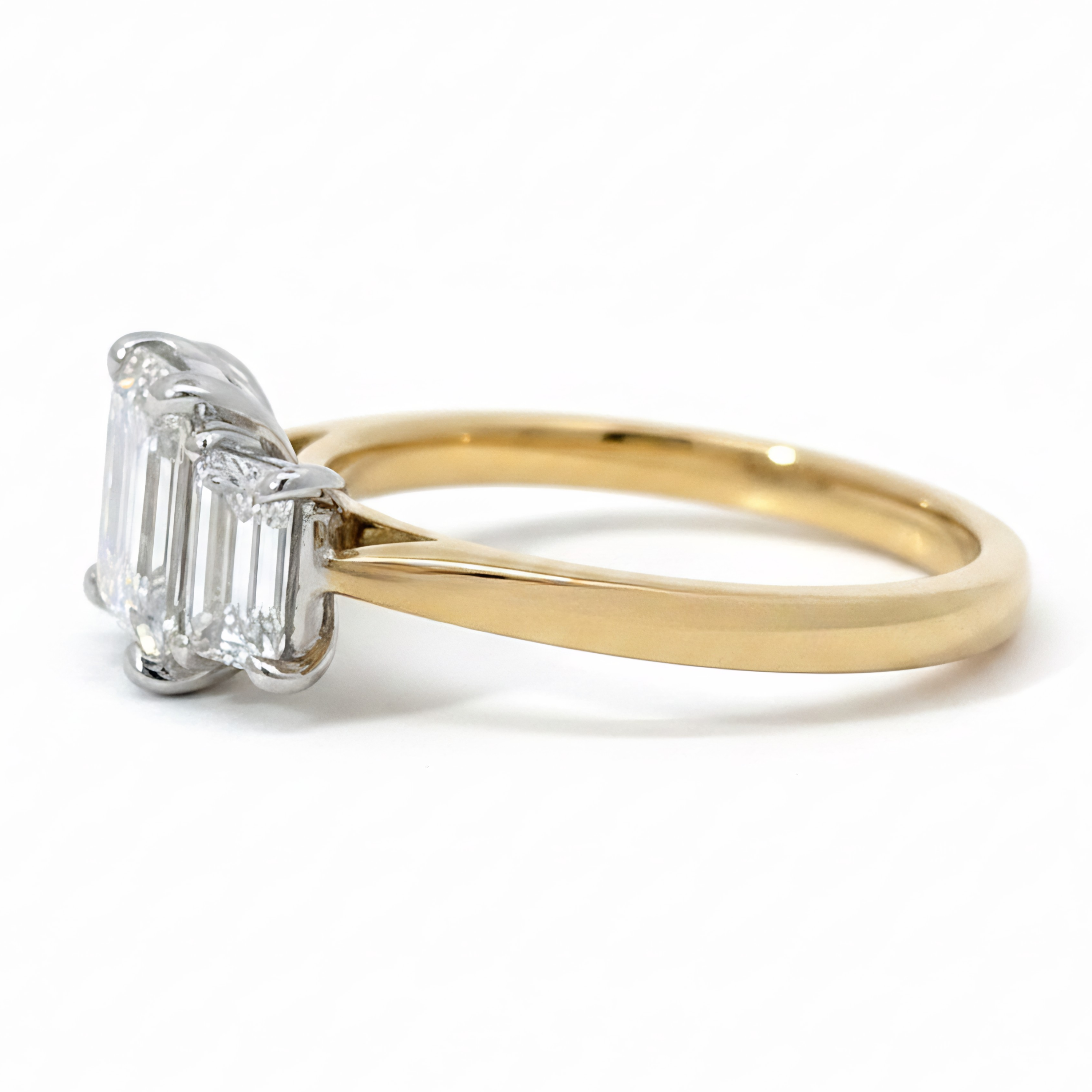 18ct Yellow Gold LAB Grown Emerald Cut  Trilogy Ring  2.50ct
