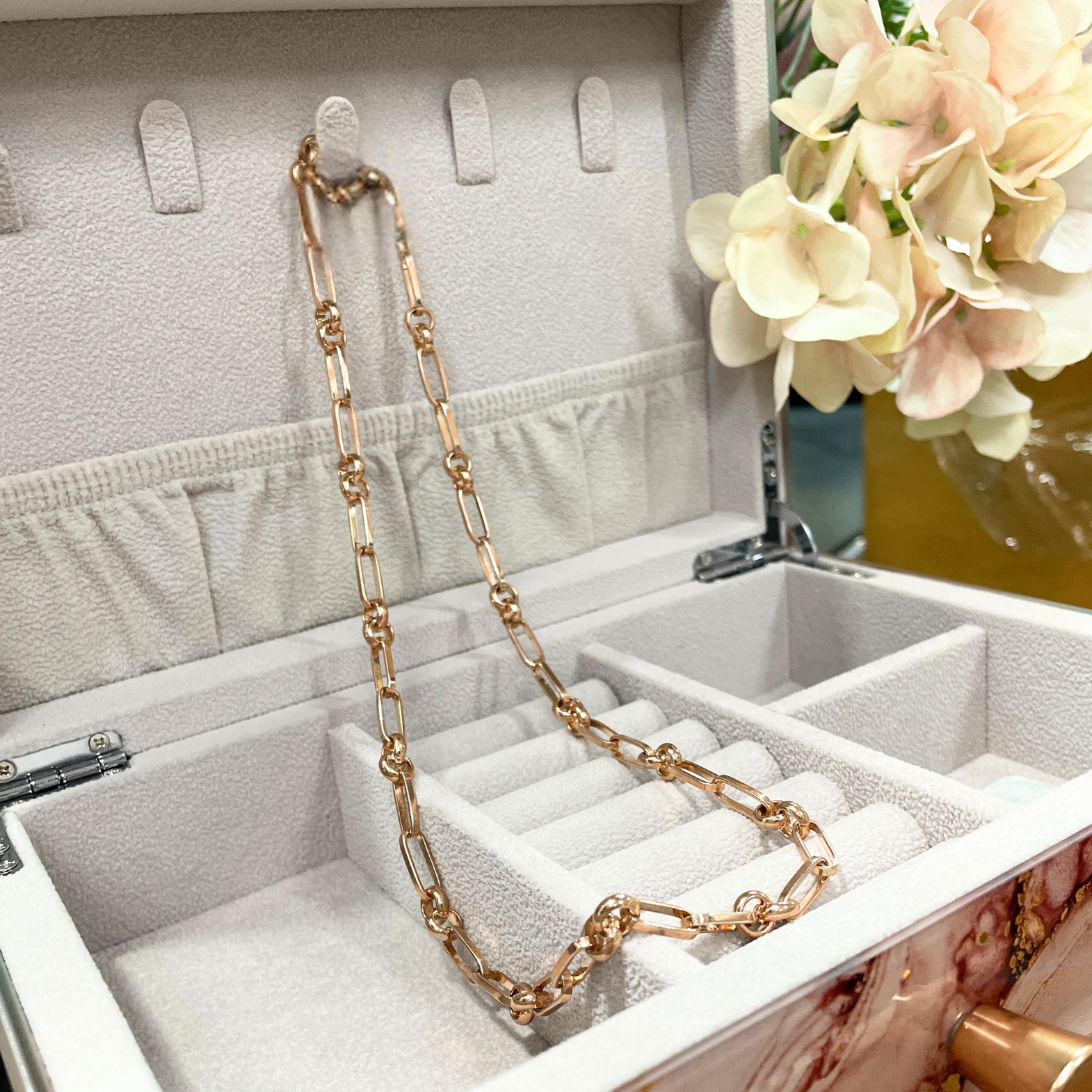 9ct Rose Gold Paperlink & Belcher Necklace.
