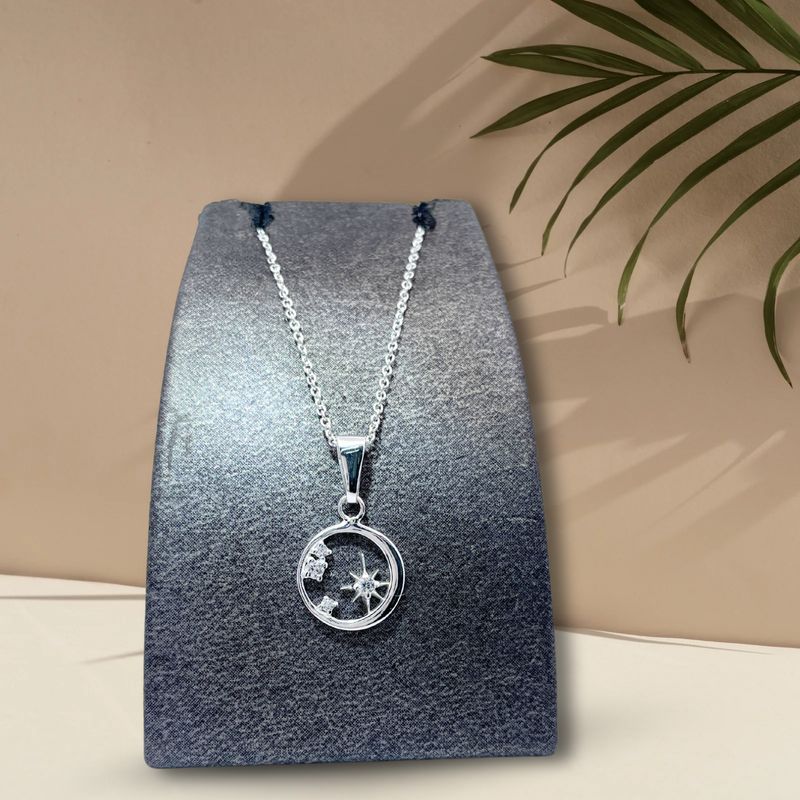 Sterling Silver Open Circle CZ Pendant & Chain