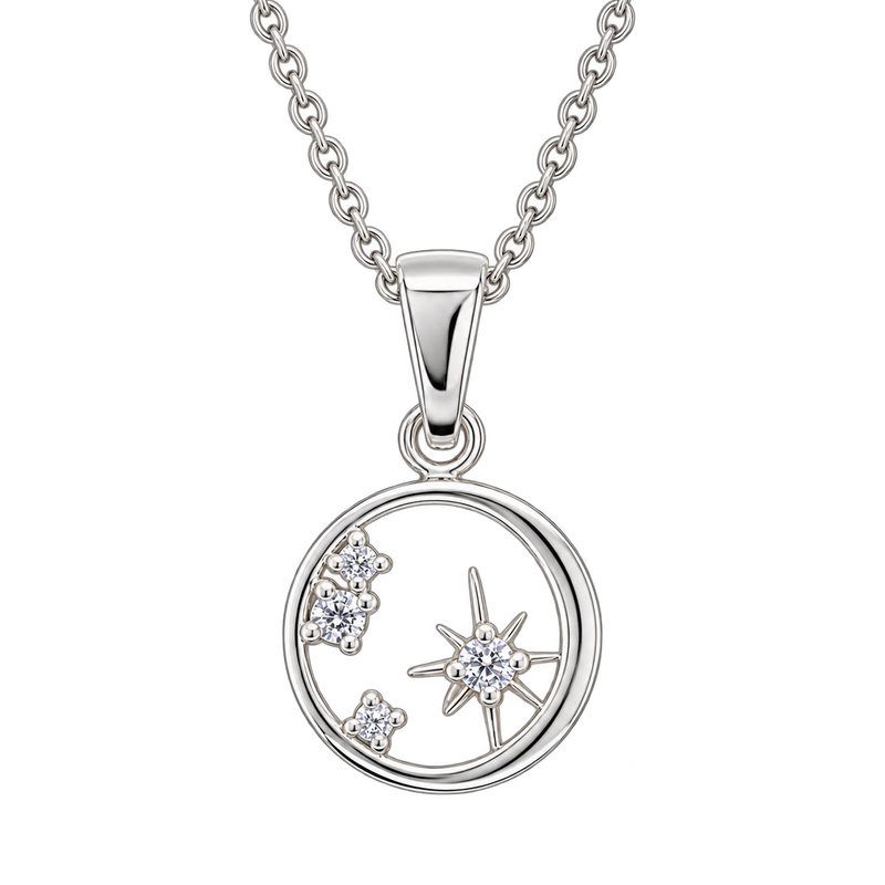 Sterling Silver Celestial Star Circle Pendant with Chain